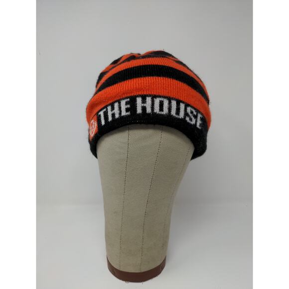 The House Striped Beanie Hat Orange & Black Spell Out Logo Knit - Picture 2 of 13